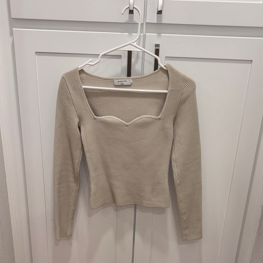 Beige Long Sleeve Ribbed Aritzia Babaton Top